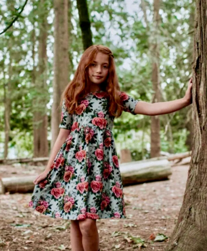 Little And Lively Girls Dress in Antique Floral:  Size 1/2T to 13/14 Years