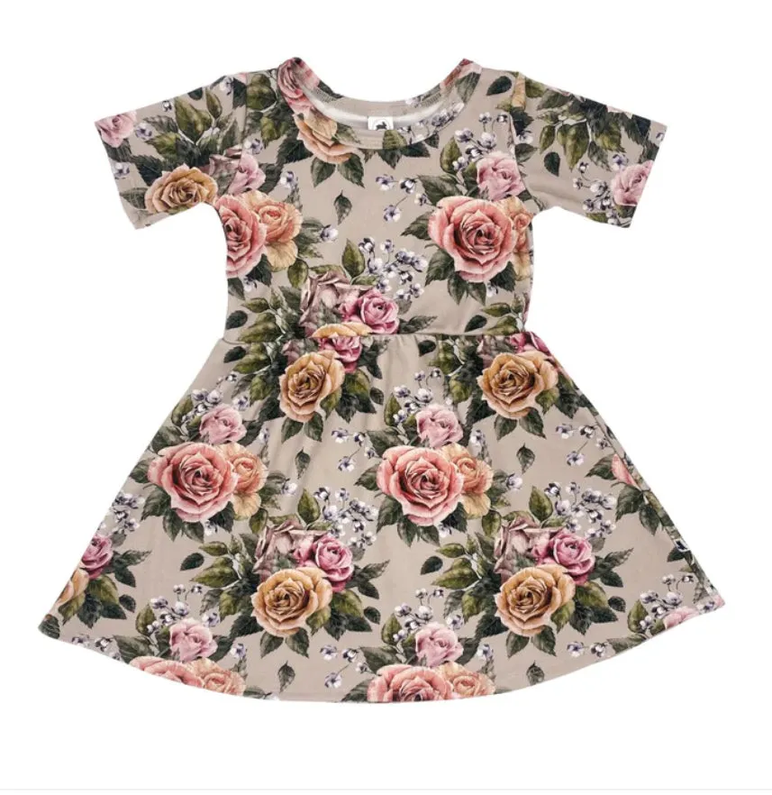 Little And Lively Girls Dress in Antique Floral:  Size 1/2T to 13/14 Years