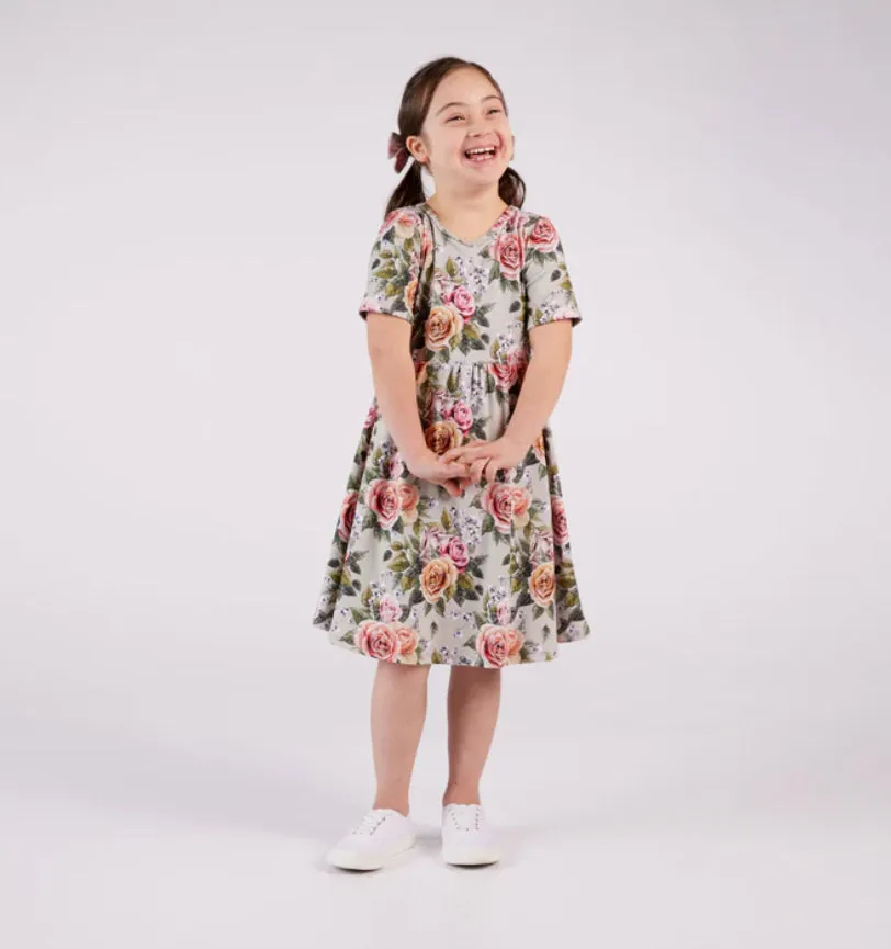 Little And Lively Girls Dress in Antique Floral:  Size 1/2T to 13/14 Years