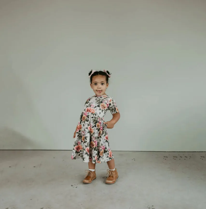 Little And Lively Girls Dress in Antique Floral:  Size 1/2T to 13/14 Years