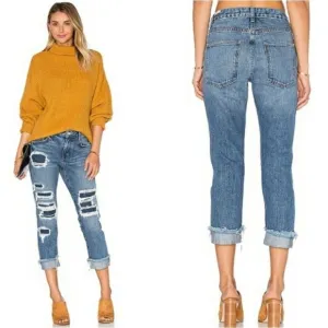 Lovers &amp; Friends NWT 26 Ezra Slim Boyfriend Jeans Ankle Distressed 100% Cotton