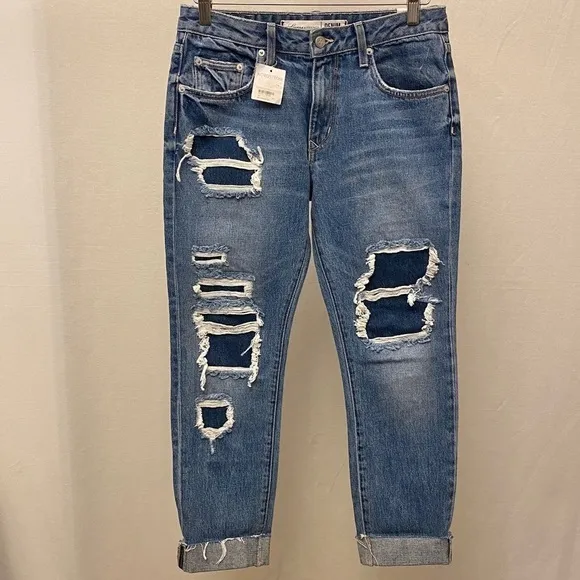 Lovers &amp; Friends NWT 26 Ezra Slim Boyfriend Jeans Ankle Distressed 100% Cotton