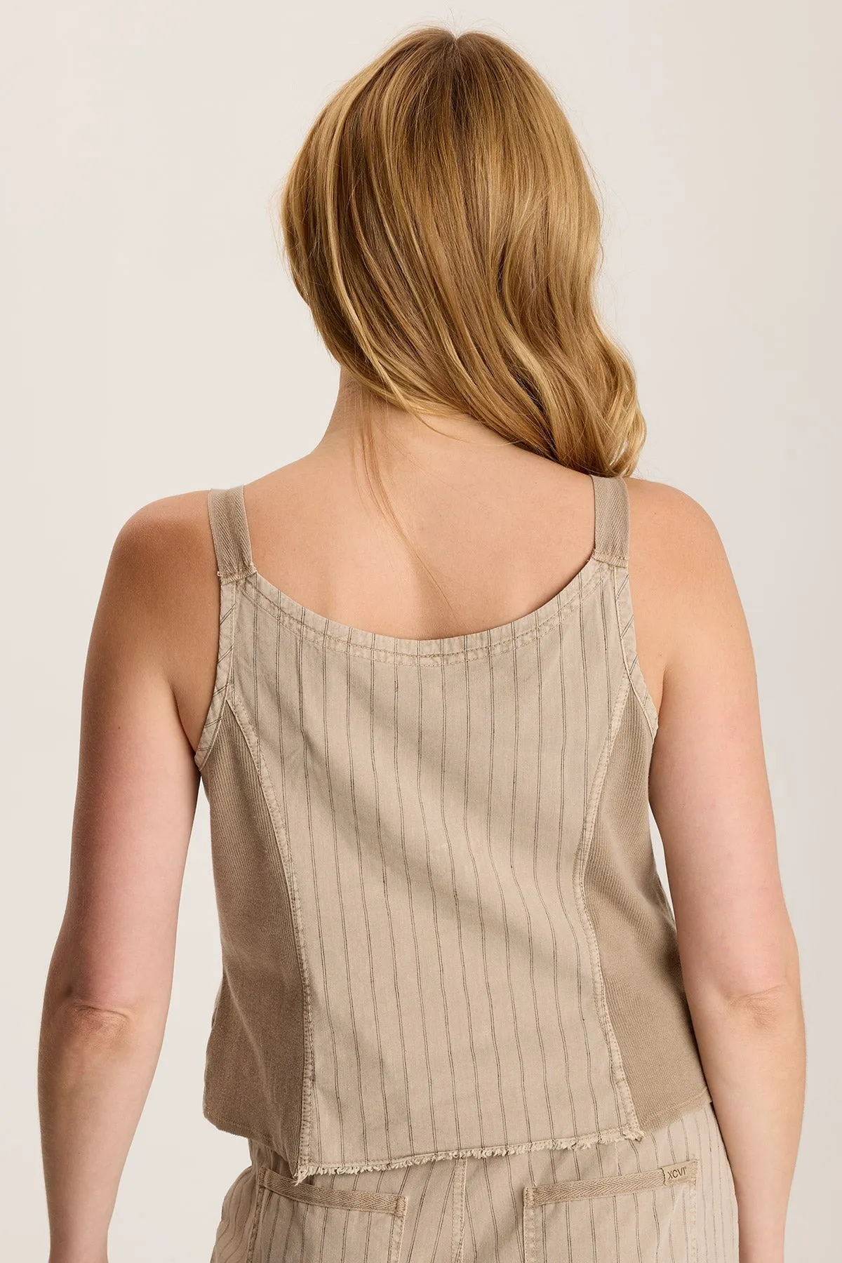 Ludora Linen Distressed Sharkbite Hem Stripe Tank