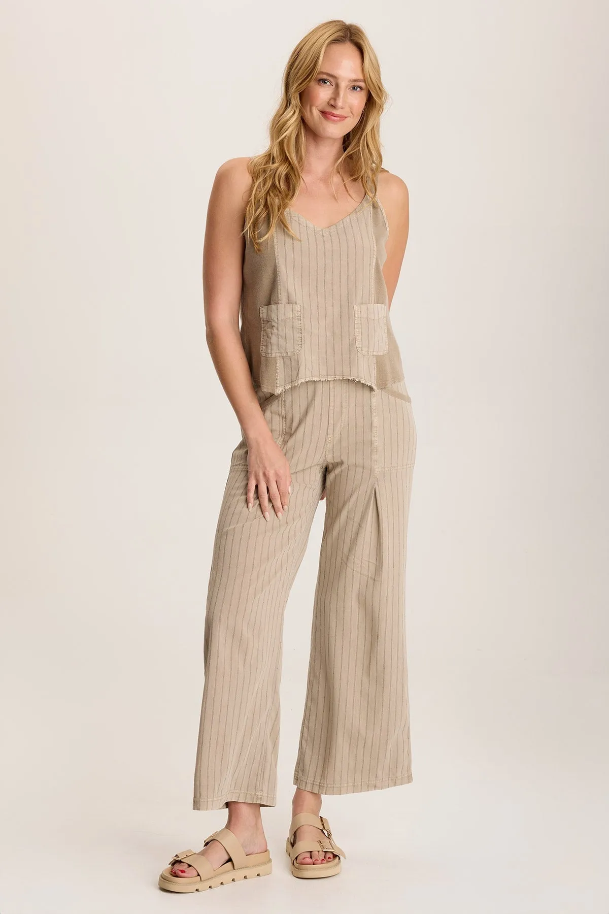 Ludora Linen Distressed Sharkbite Hem Stripe Tank
