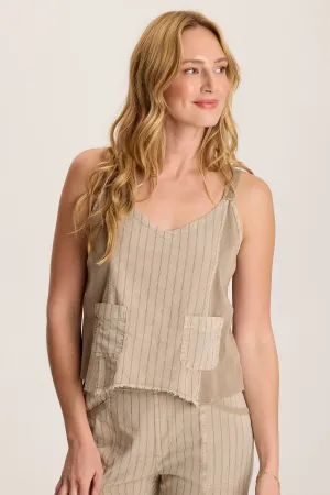 Ludora Linen Distressed Sharkbite Hem Stripe Tank