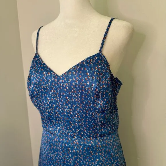 Lulu's Dreams of Love royal blue &amp; red floral sleeveless midi dress size M