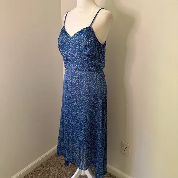 Lulu's Dreams of Love royal blue &amp; red floral sleeveless midi dress size M