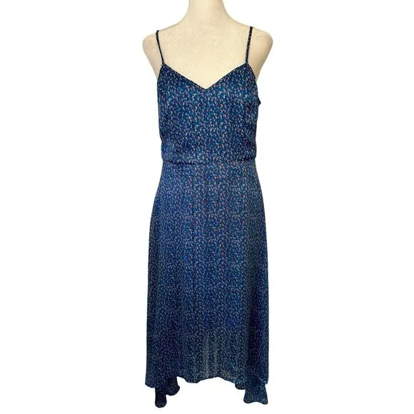 Lulu's Dreams of Love royal blue &amp; red floral sleeveless midi dress size M