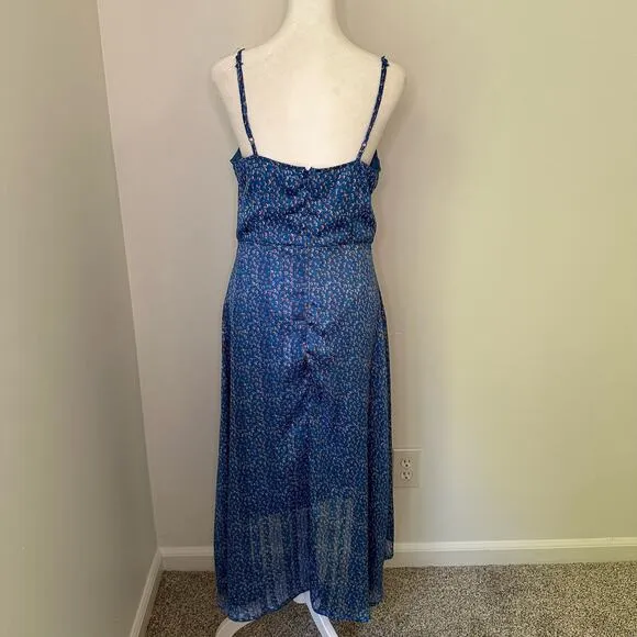 Lulu's Dreams of Love royal blue &amp; red floral sleeveless midi dress size M
