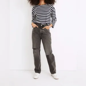 MADEWELL- Baggy Straight Jeans in Cavell Wash Ripped Edition Slouchy Denim