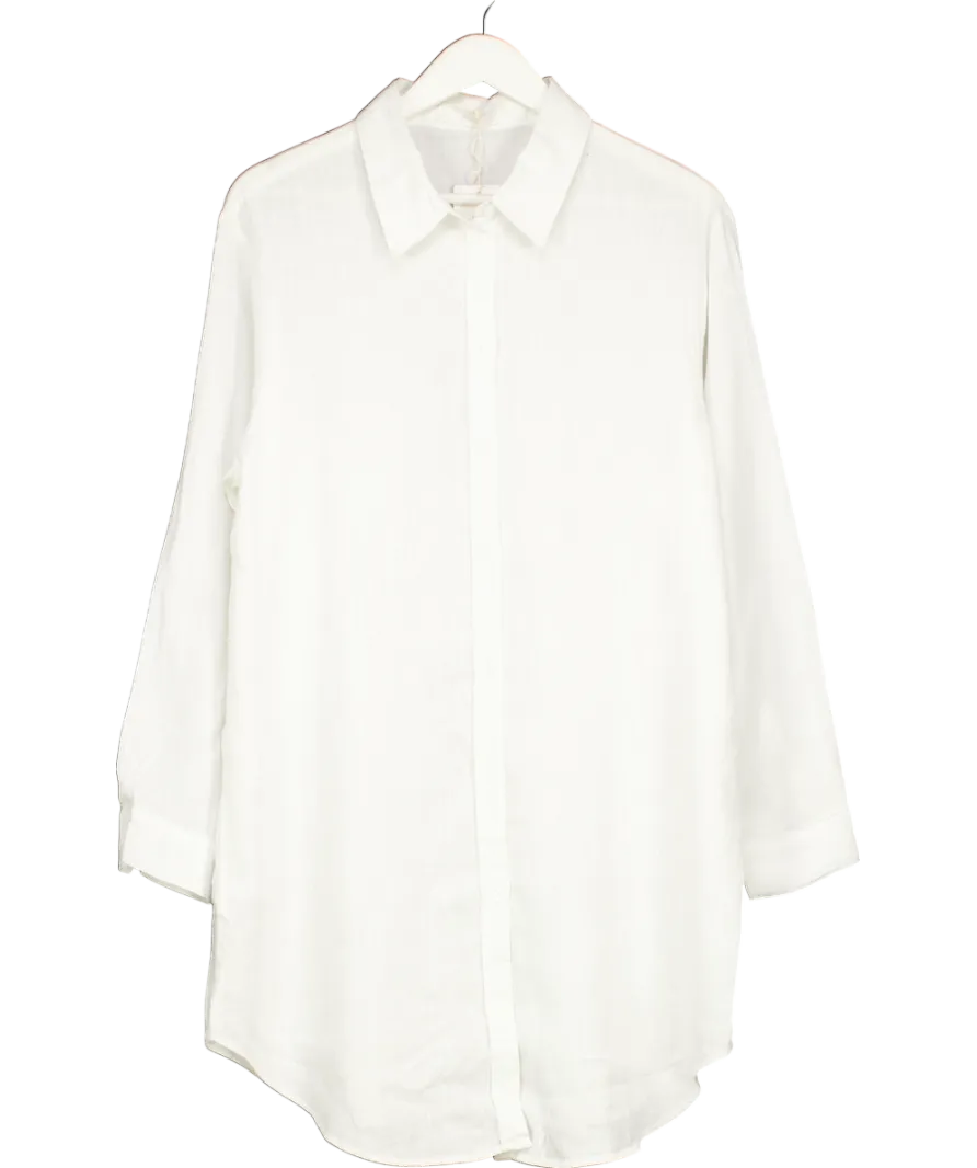 MANGO White Linen Long Shirt UK 12