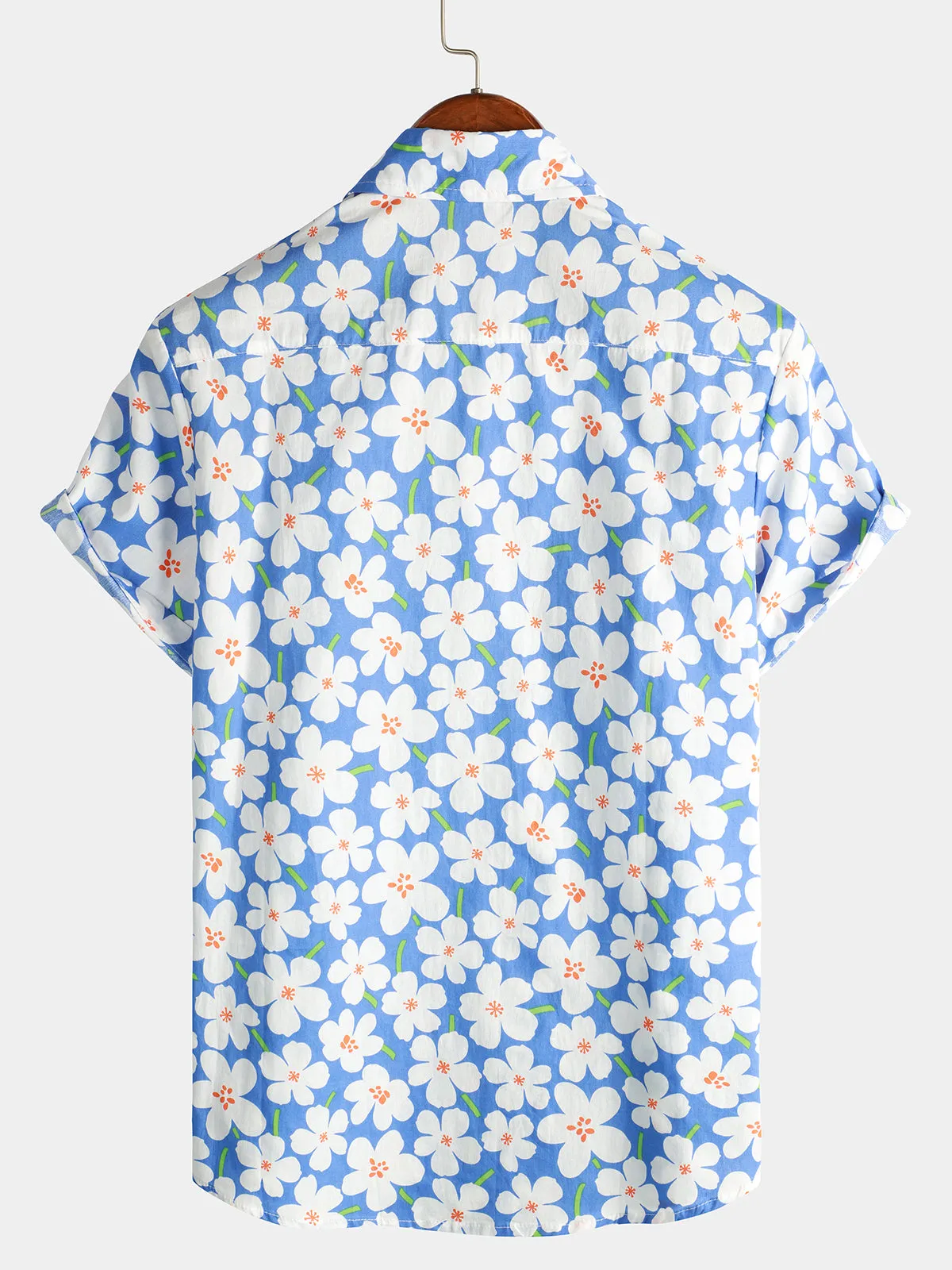 Men's Floral Print Holiday Flower Casual Short Sleeve Shirt