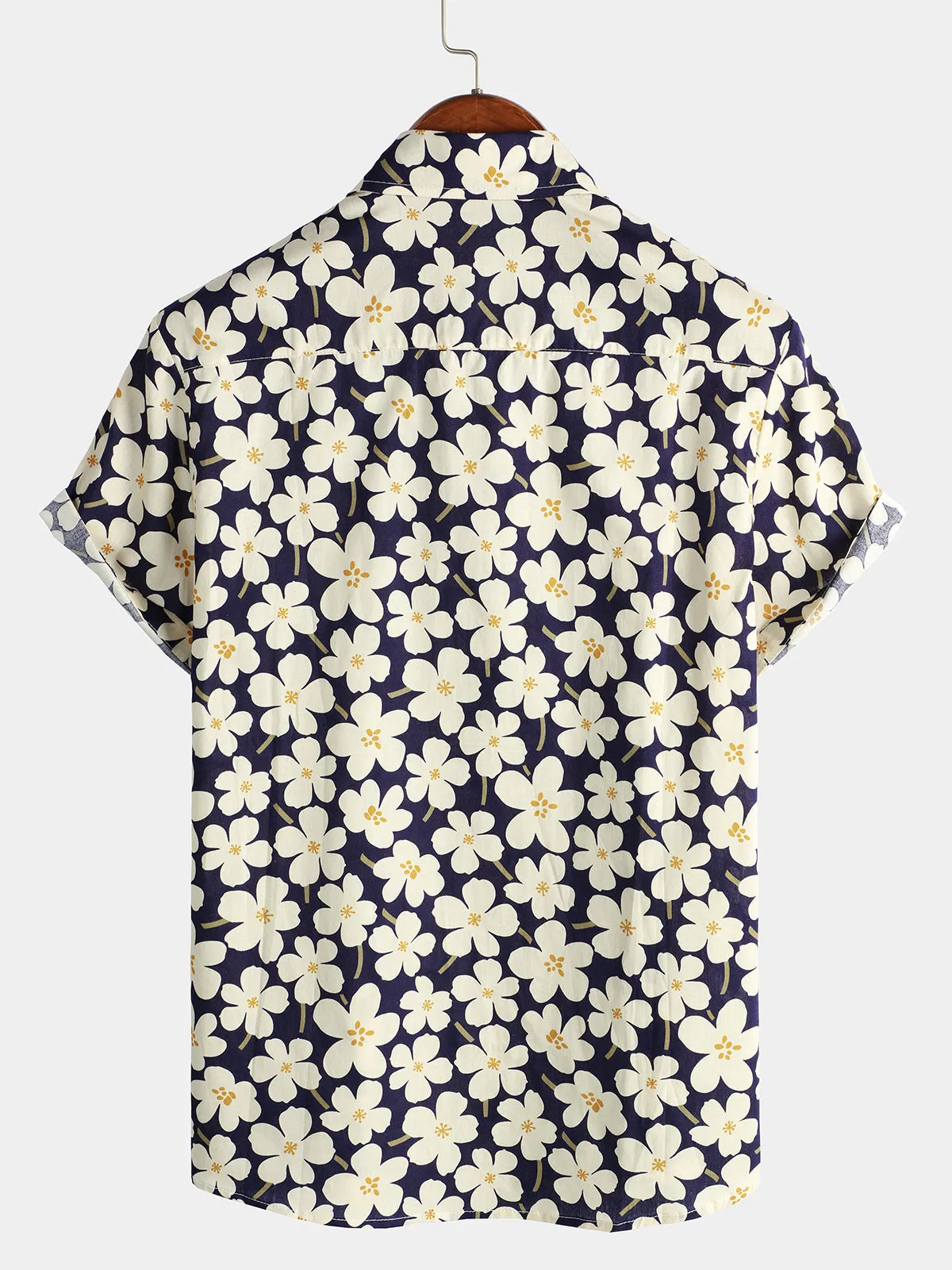 Men's Floral Print Holiday Flower Casual Short Sleeve Shirt