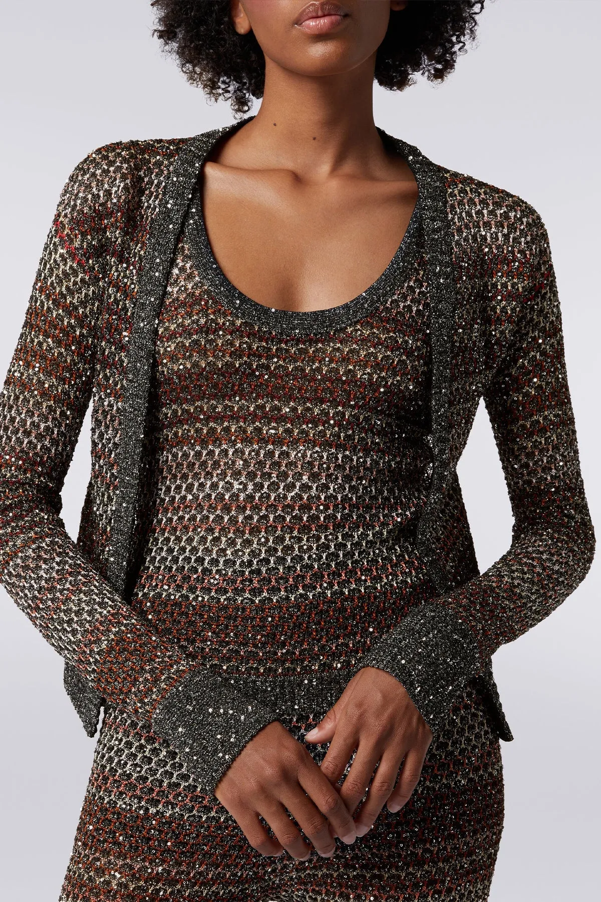 Mesh Knit Sequin Short Cardigan in Multi