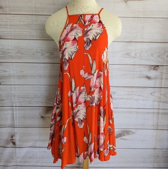 MINKPINK Tangerine Dream Orange High Neck Mini Swing Dress Size Small