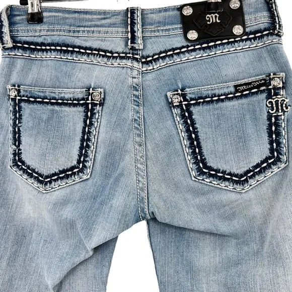 Miss Me Womens Boyfriend Capri Jeans Mid Rise Blue Denim JB5014P8 Size 25