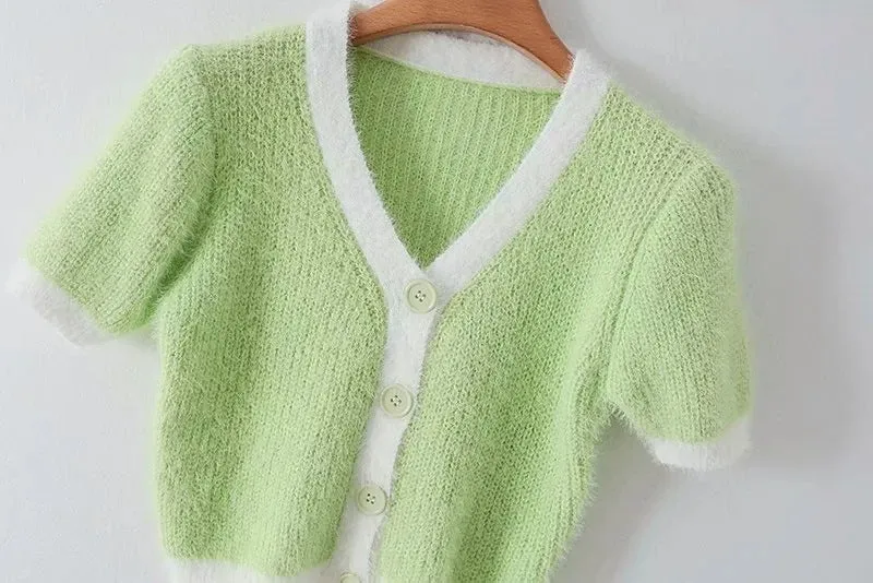 Mohair Single-breasted Knitting Short Cardigan