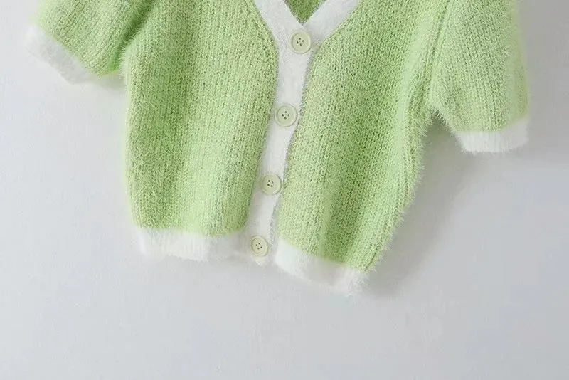 Mohair Single-breasted Knitting Short Cardigan
