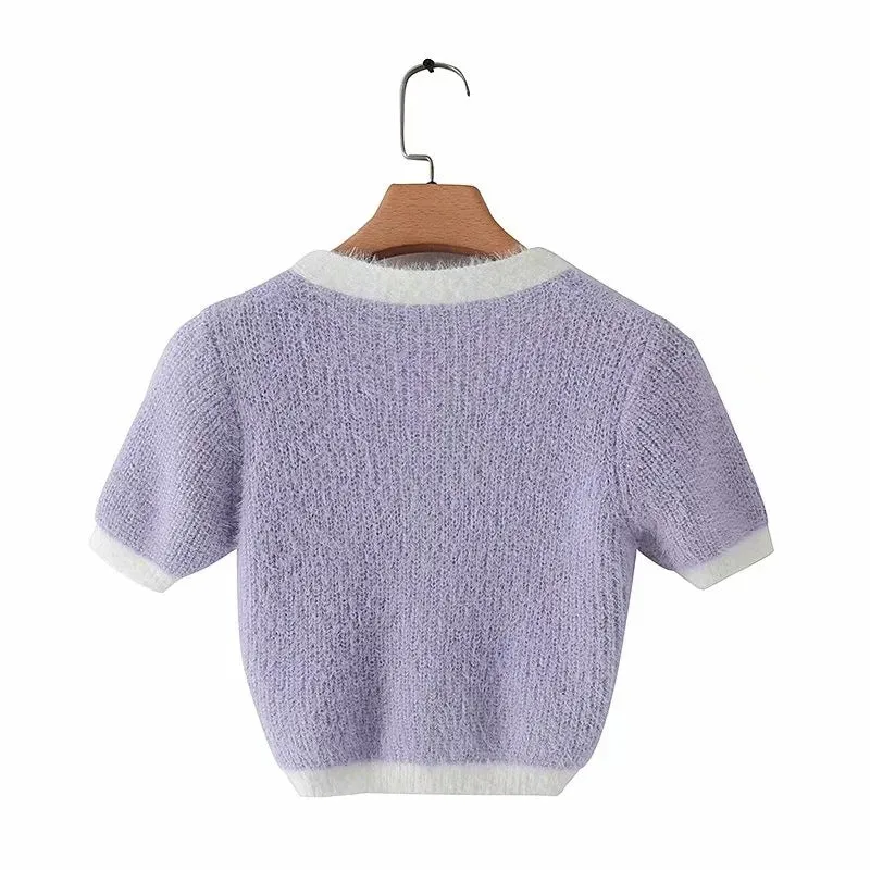 Mohair Single-breasted Knitting Short Cardigan