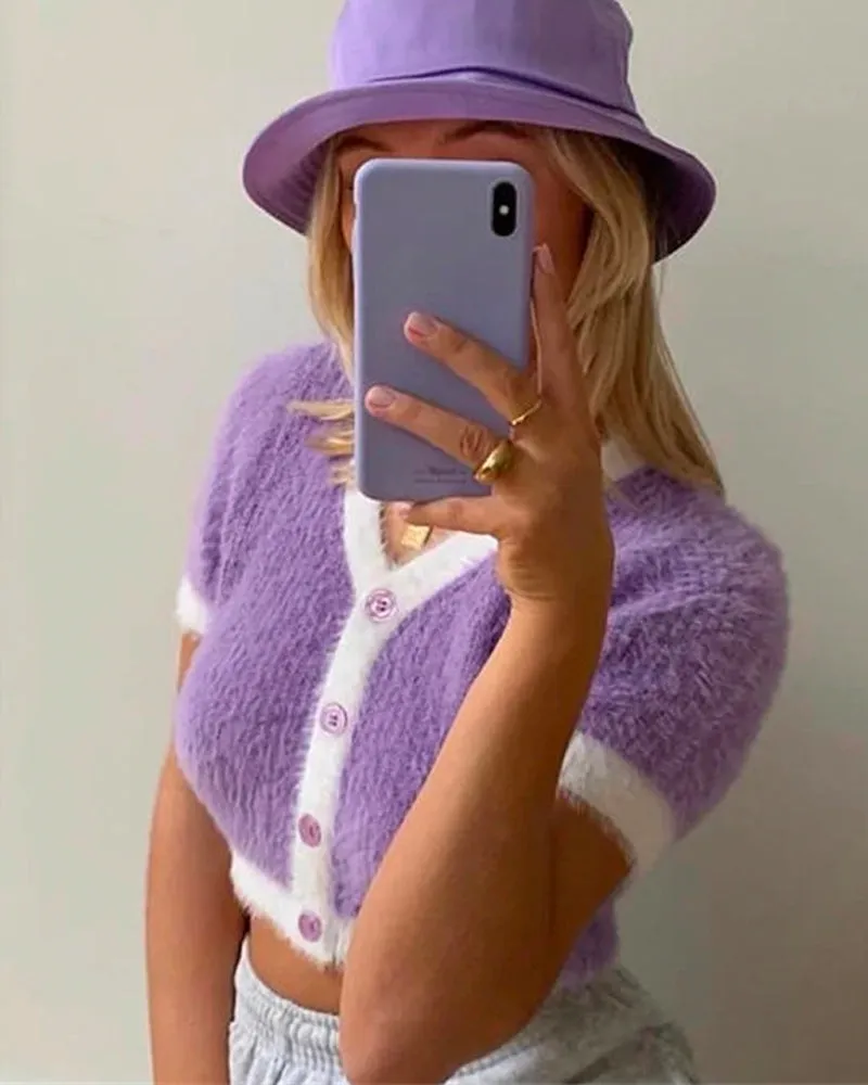 Mohair Single-breasted Knitting Short Cardigan