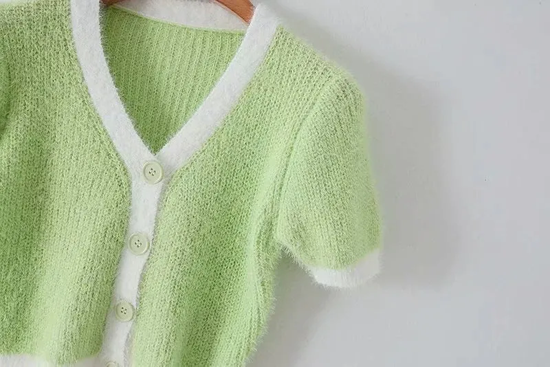 Mohair Single-breasted Knitting Short Cardigan