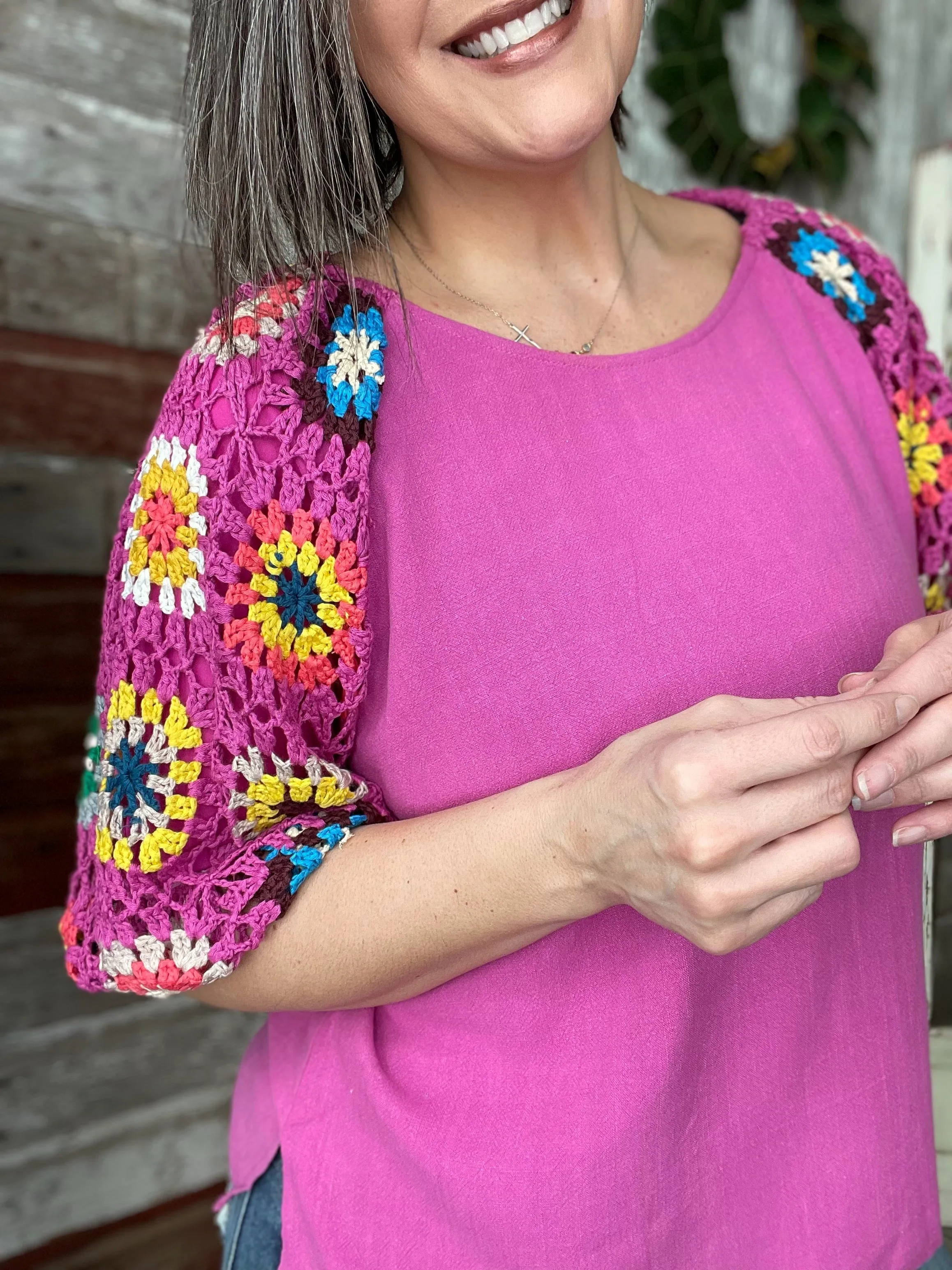 Mulberry Linen Crochet Sleeve Top