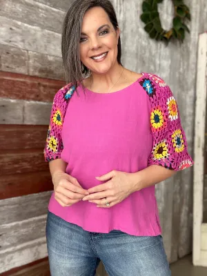 Mulberry Linen Crochet Sleeve Top