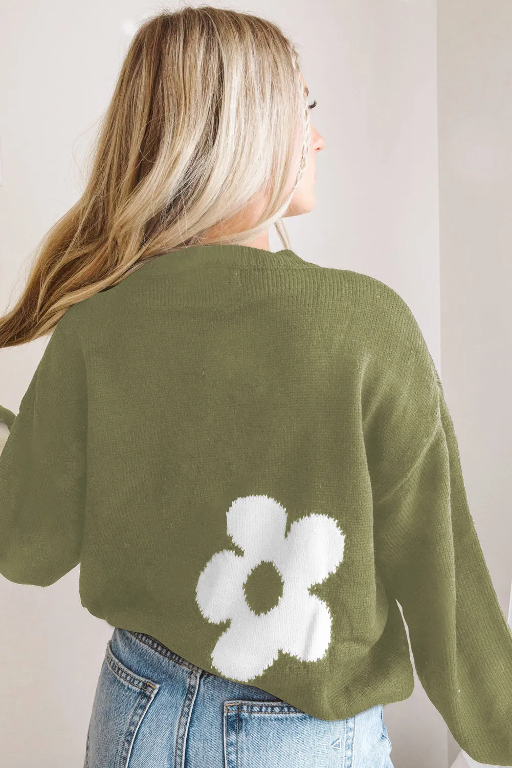 Multicolor Big Flower Pattern Knit Sweater