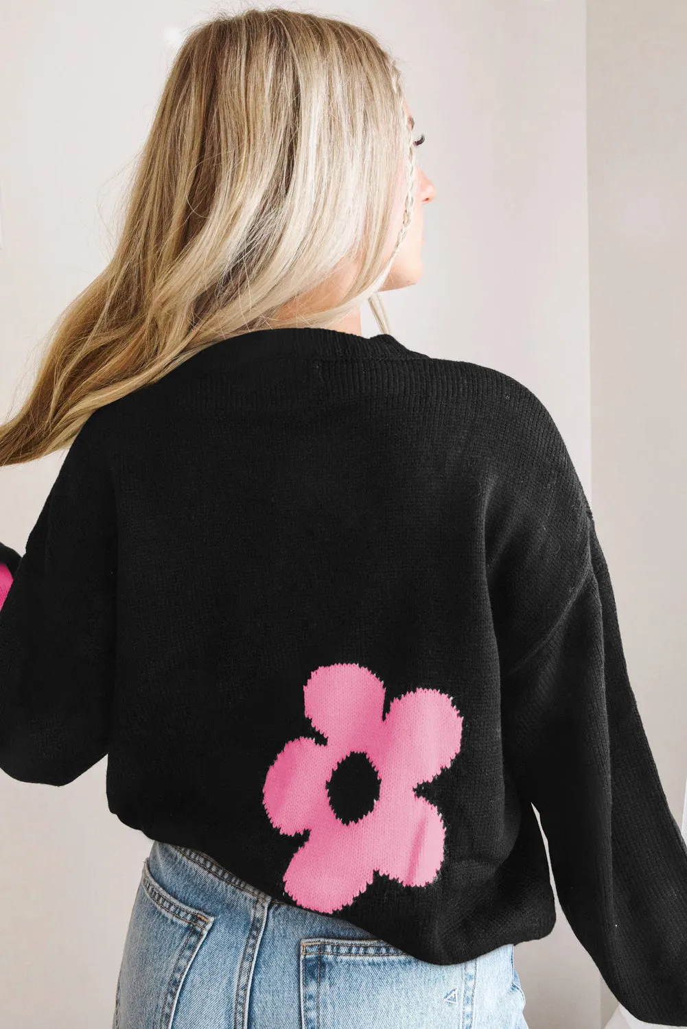 Multicolor Big Flower Pattern Knit Sweater
