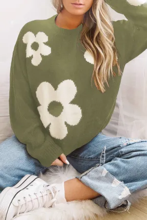 Multicolor Big Flower Pattern Knit Sweater