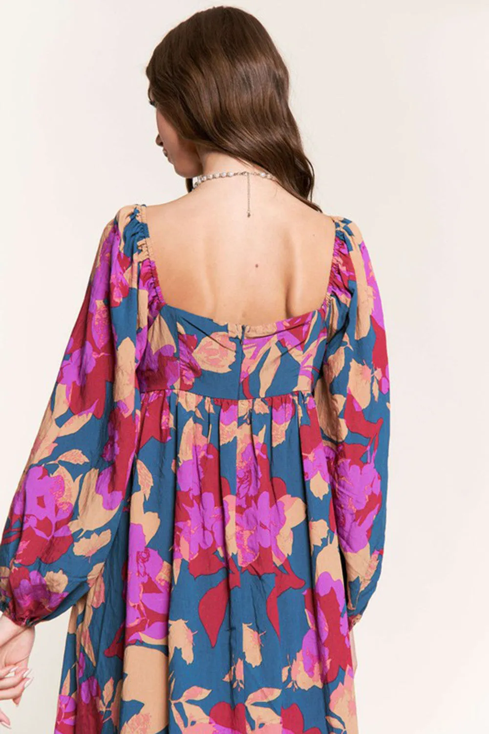 Multicolor Square Neck High Waist Ruffled Floral Dress