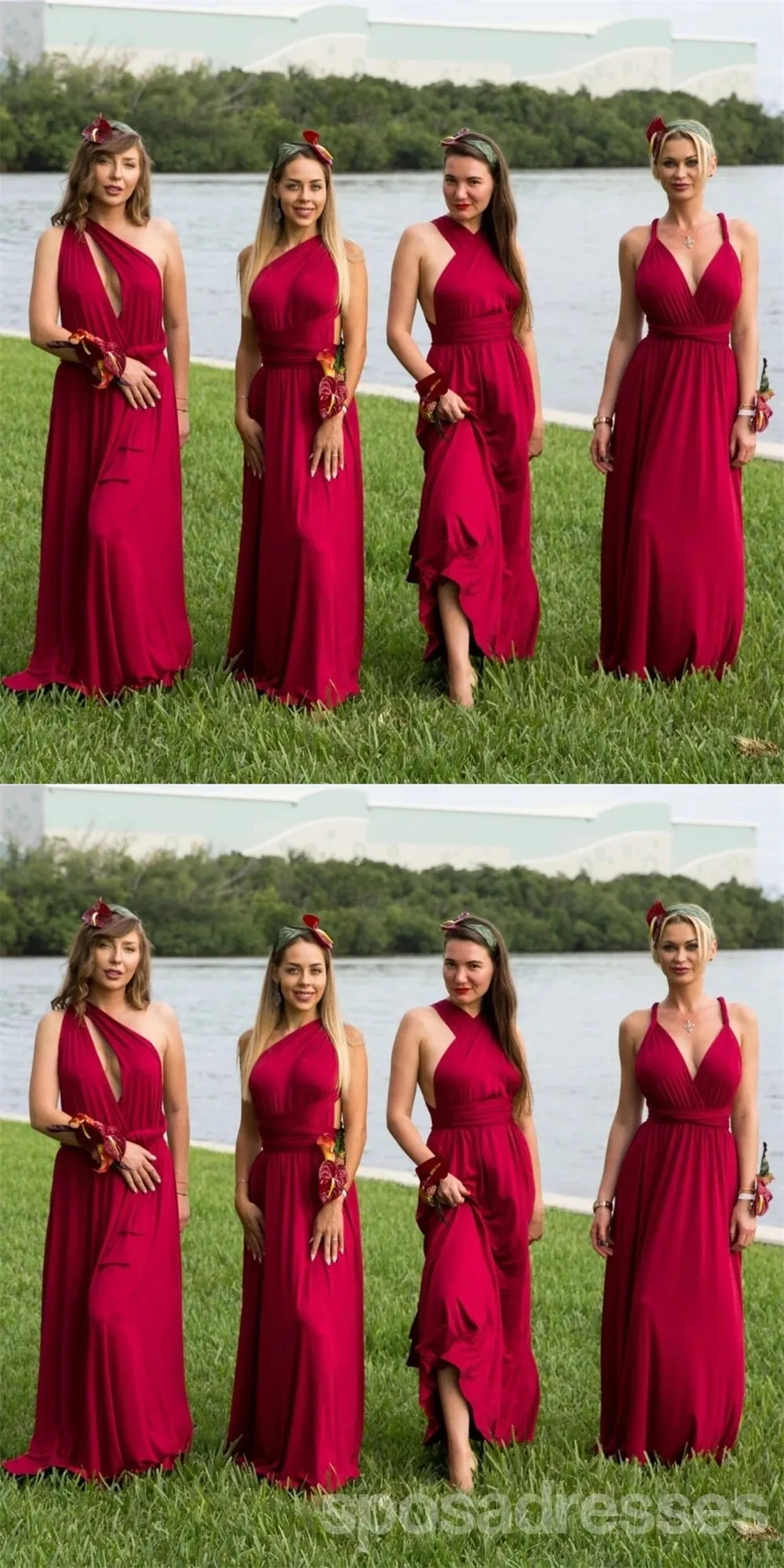Multiway Red A-line Cheap Long Bridesmaid Dresses Online,WG1221