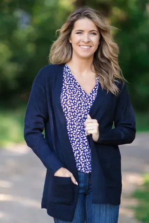 Navy Mid Length Cardigan