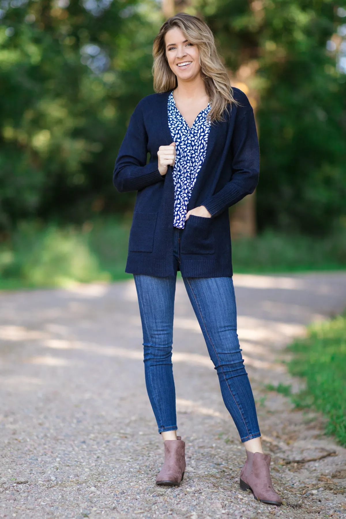 Navy Mid Length Cardigan