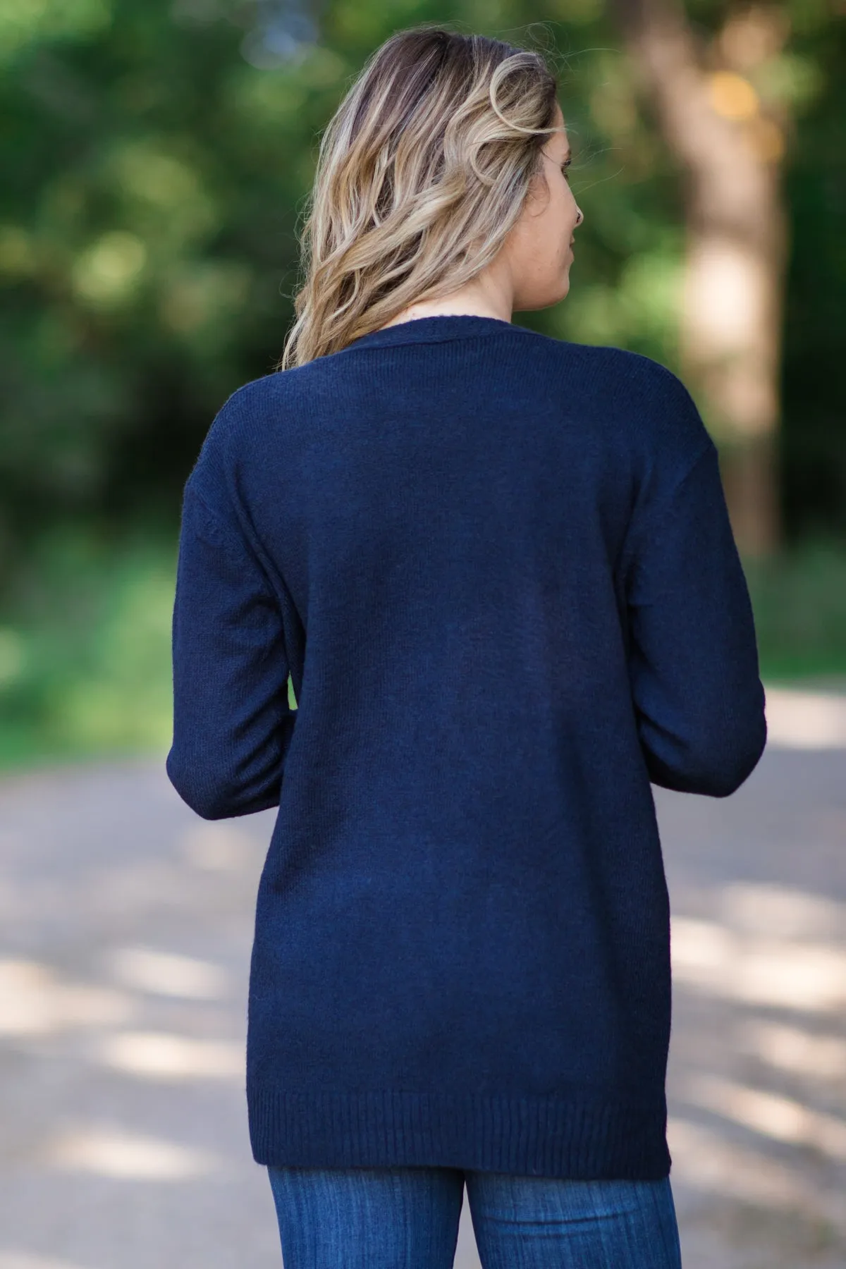 Navy Mid Length Cardigan