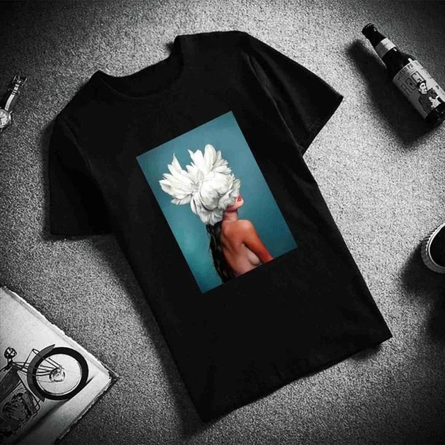 New Cotton Tshirt Sexy Flowers
