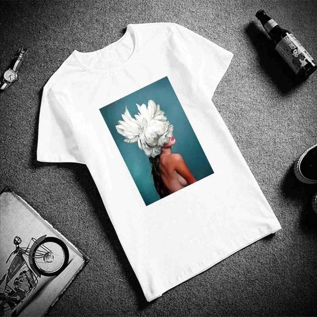 New Cotton Tshirt Sexy Flowers