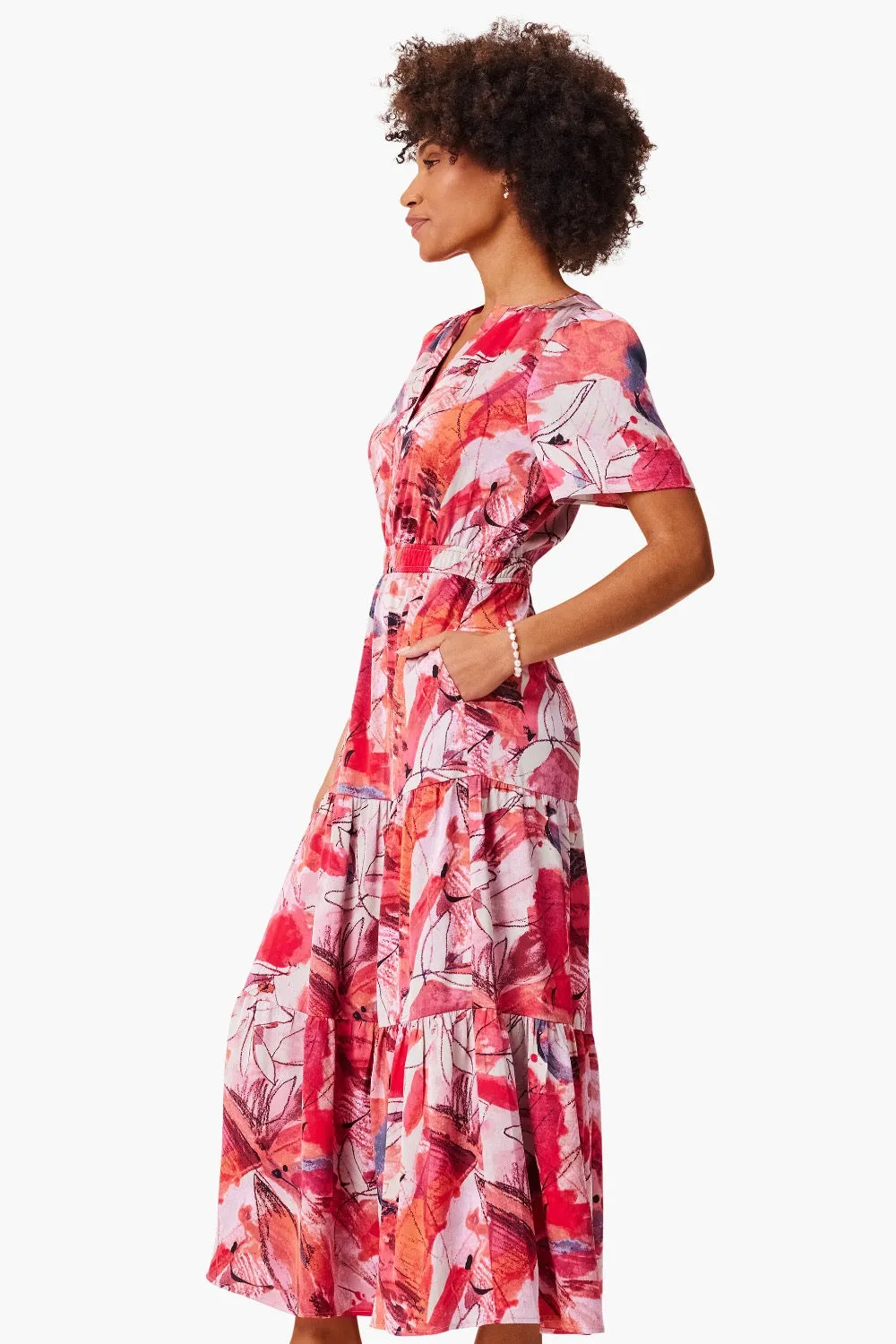 NIC ZOE Pink/Multi Scribble Bouquet Daydream Tiered Maxi Dress S241907