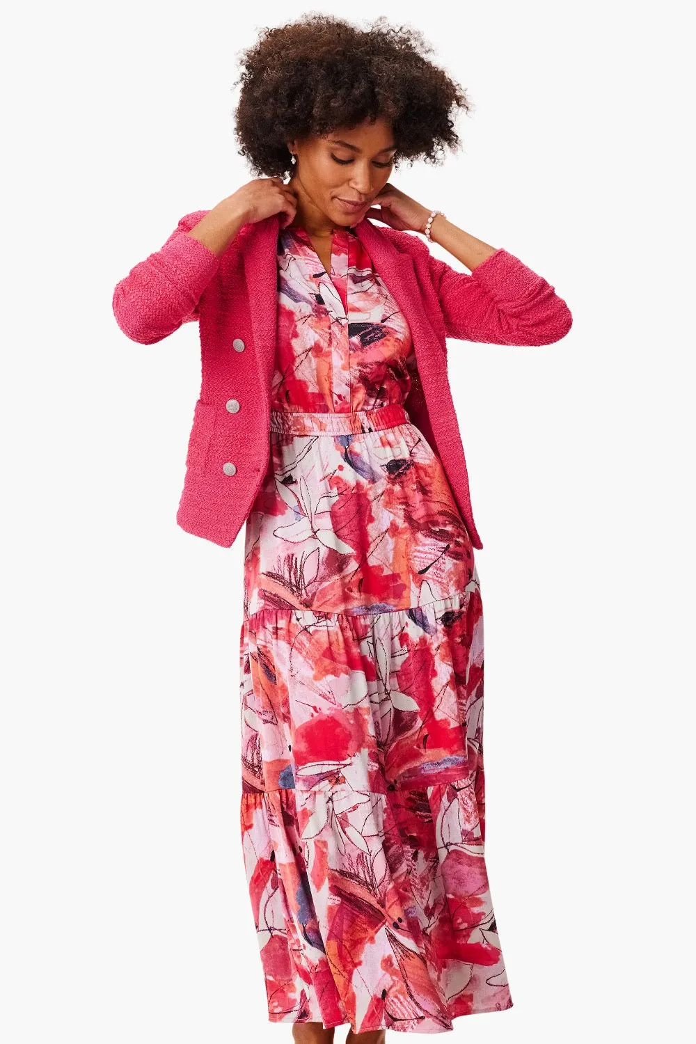 NIC ZOE Pink/Multi Scribble Bouquet Daydream Tiered Maxi Dress S241907