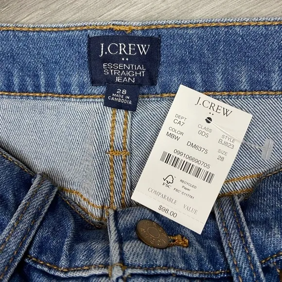 NWT J. Crew Essential Straight Leg All-Day Stretch Jeans