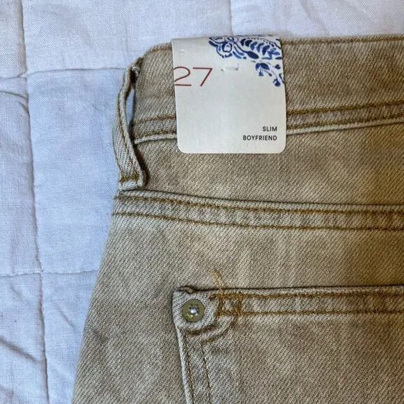 NWT Pilcro Tan w/ Light Floral Paisley Print Mid-rise Slim Boyfriend Jeans - 27