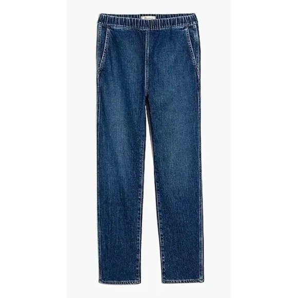 NWT Womens Size 26 26x29 1/2 Madewell Pull-On Straight Jeans in Saull Blue Wash