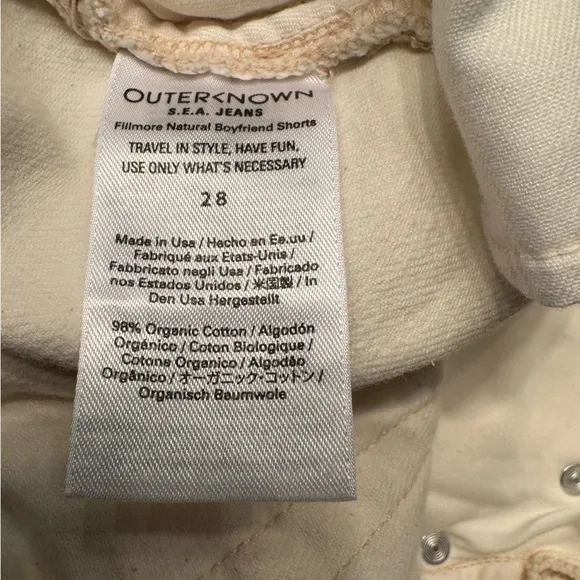 Outerknown Fillmore Boyfriend S.E.A. Women Off White Denim Shorts Size 28