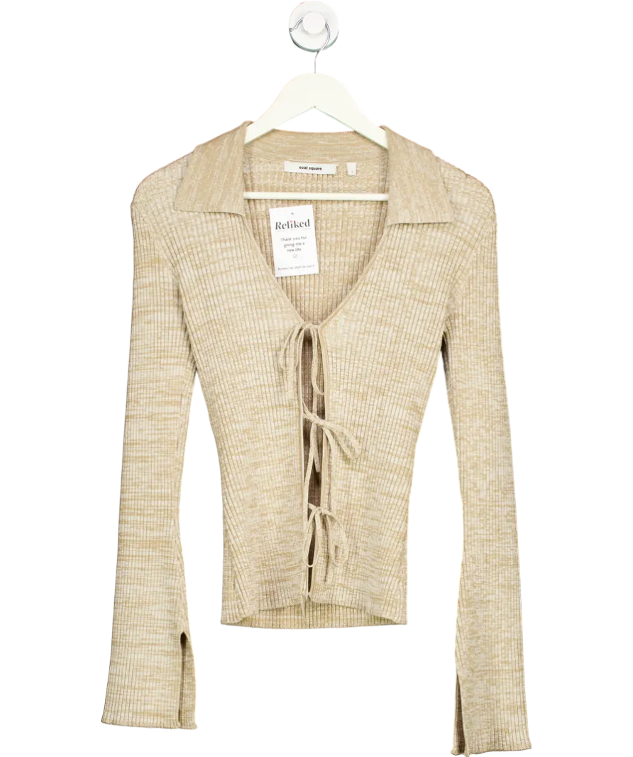 Oval Square Beige Tanner Knit Tie Cardigan UK S