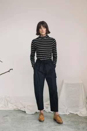 Pine-Sue Organic Cotton Stripe Jersey Top in Black and Sand