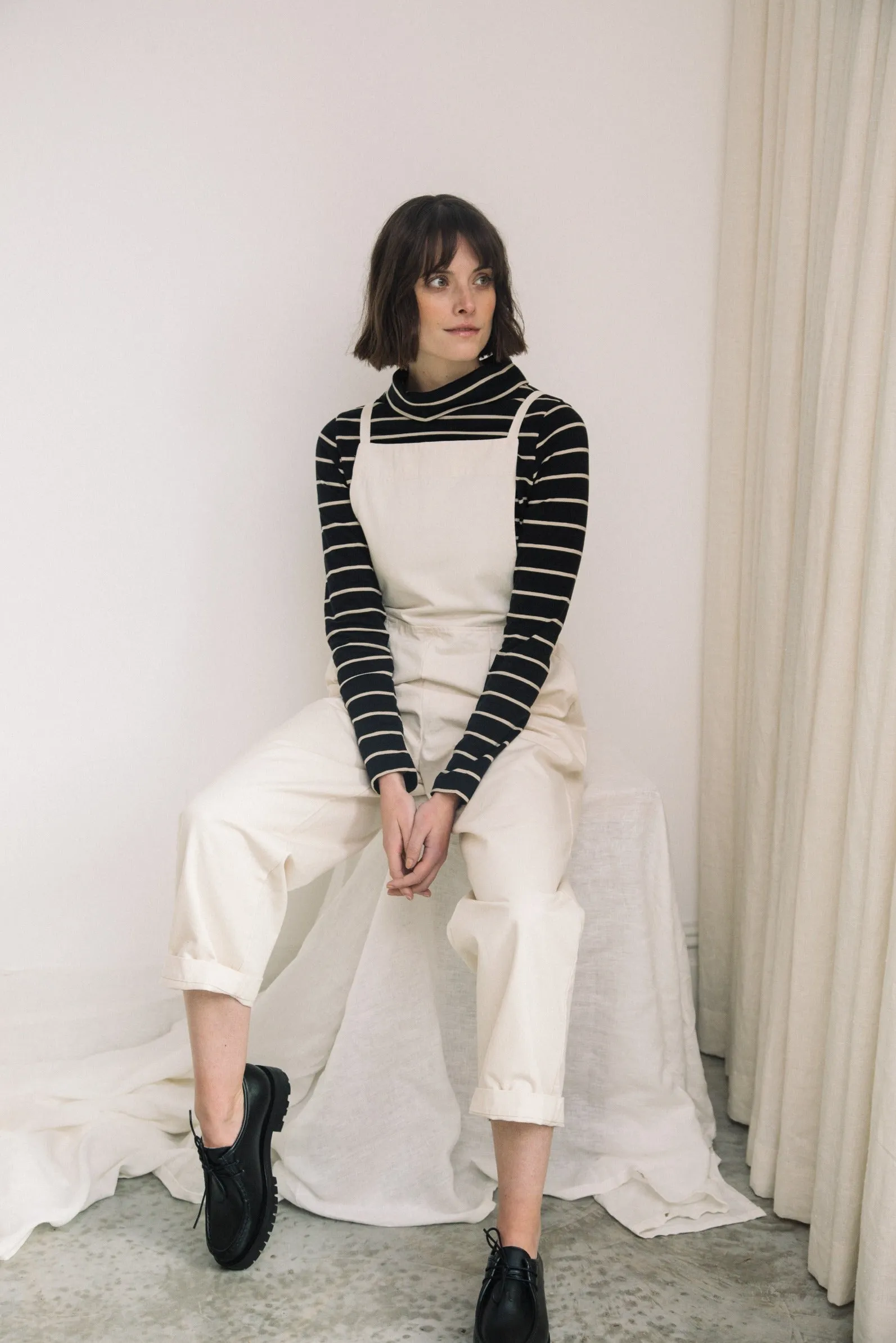 Pine-Sue Organic Cotton Stripe Jersey Top in Black and Sand