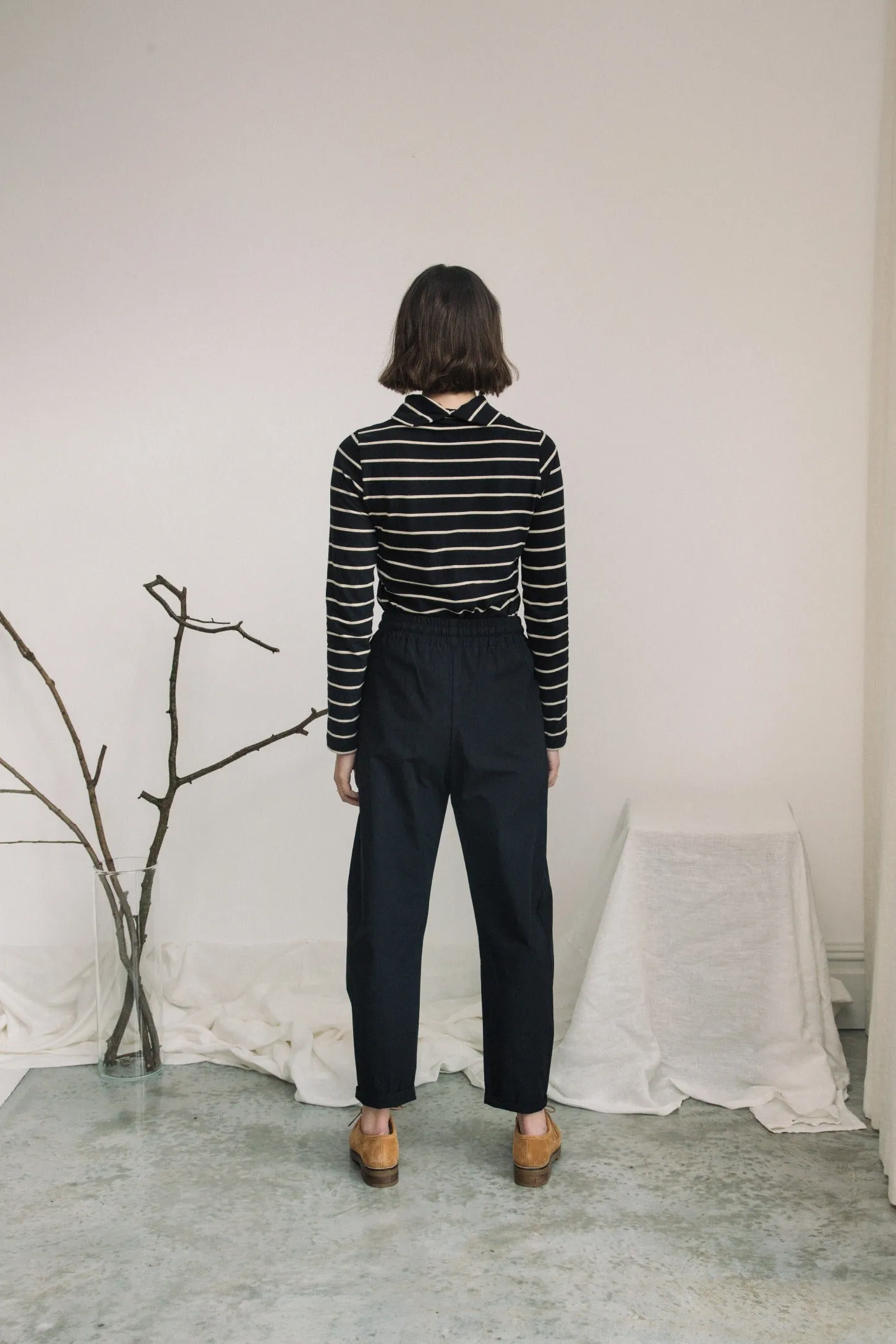 Pine-Sue Organic Cotton Stripe Jersey Top in Black and Sand