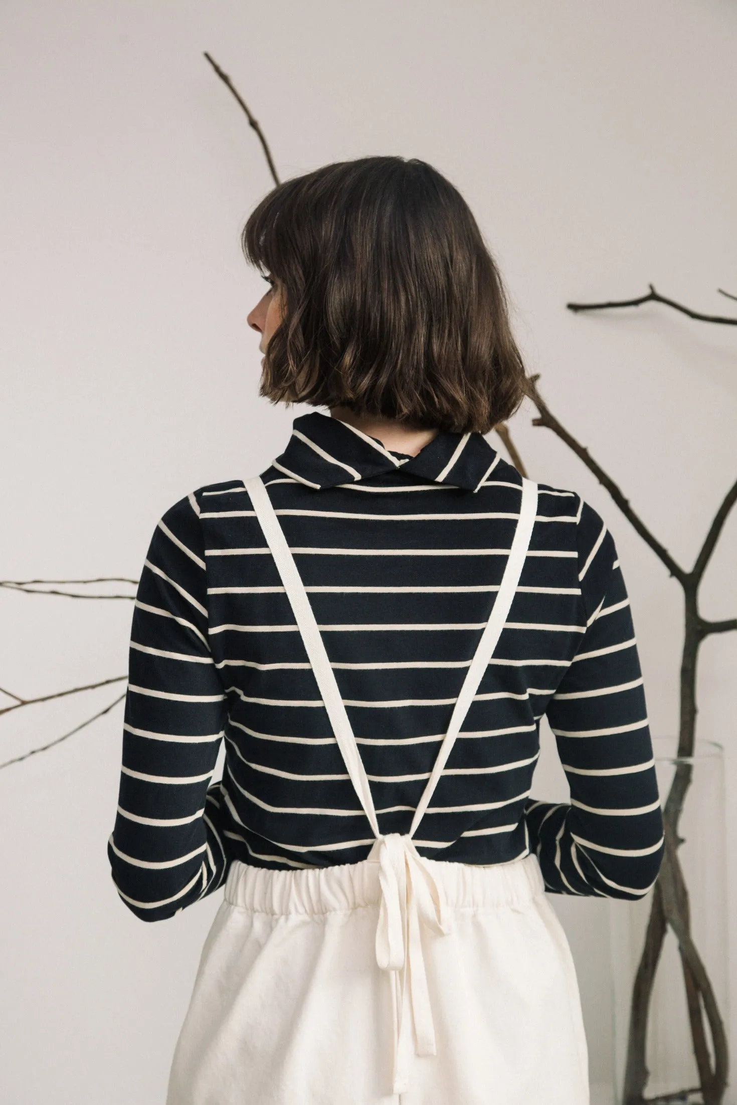 Pine-Sue Organic Cotton Stripe Jersey Top in Black and Sand