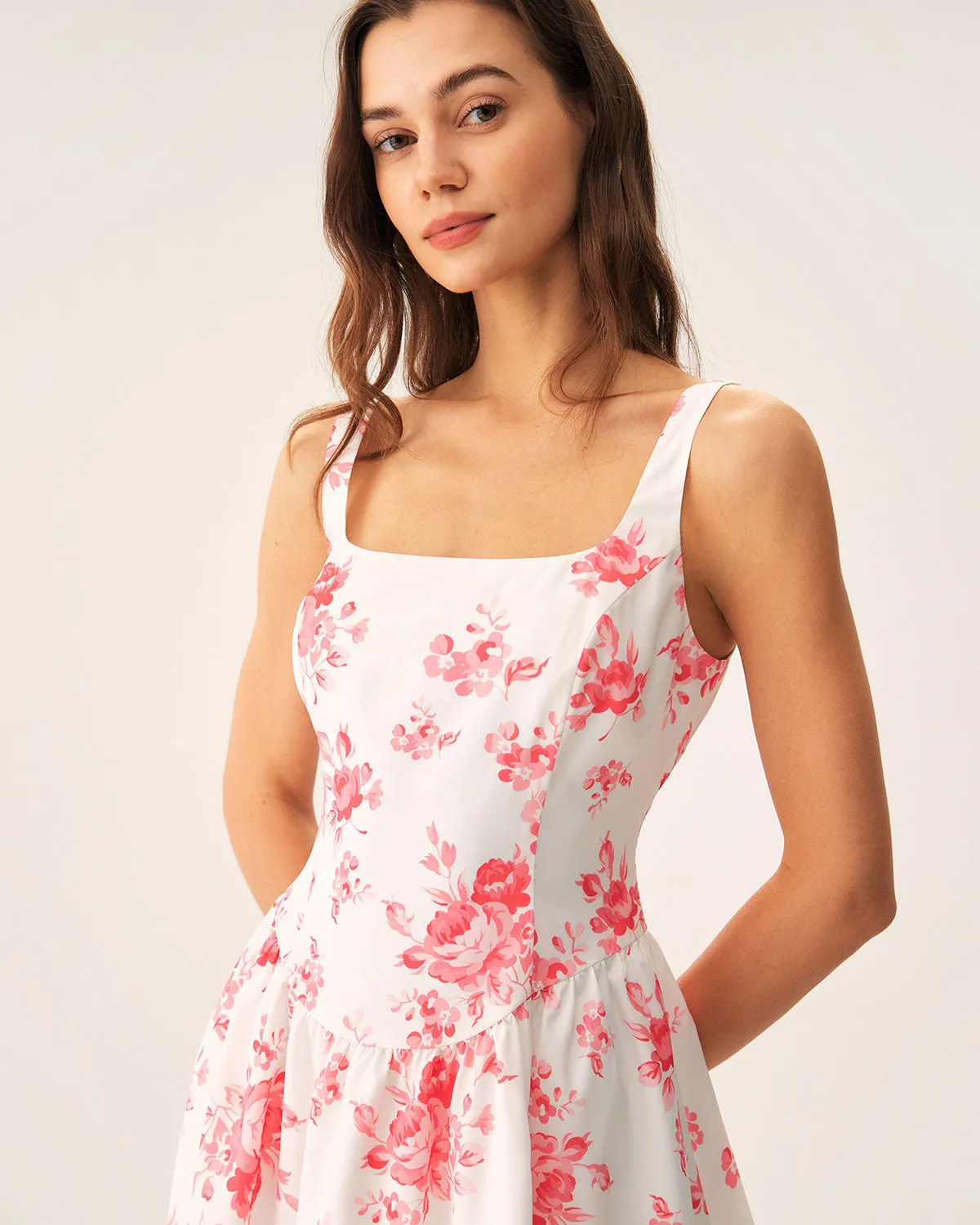 Pink Floral Ruched Mini Dress