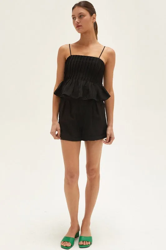 Pleated Sleeveless Linen Crop Top Length